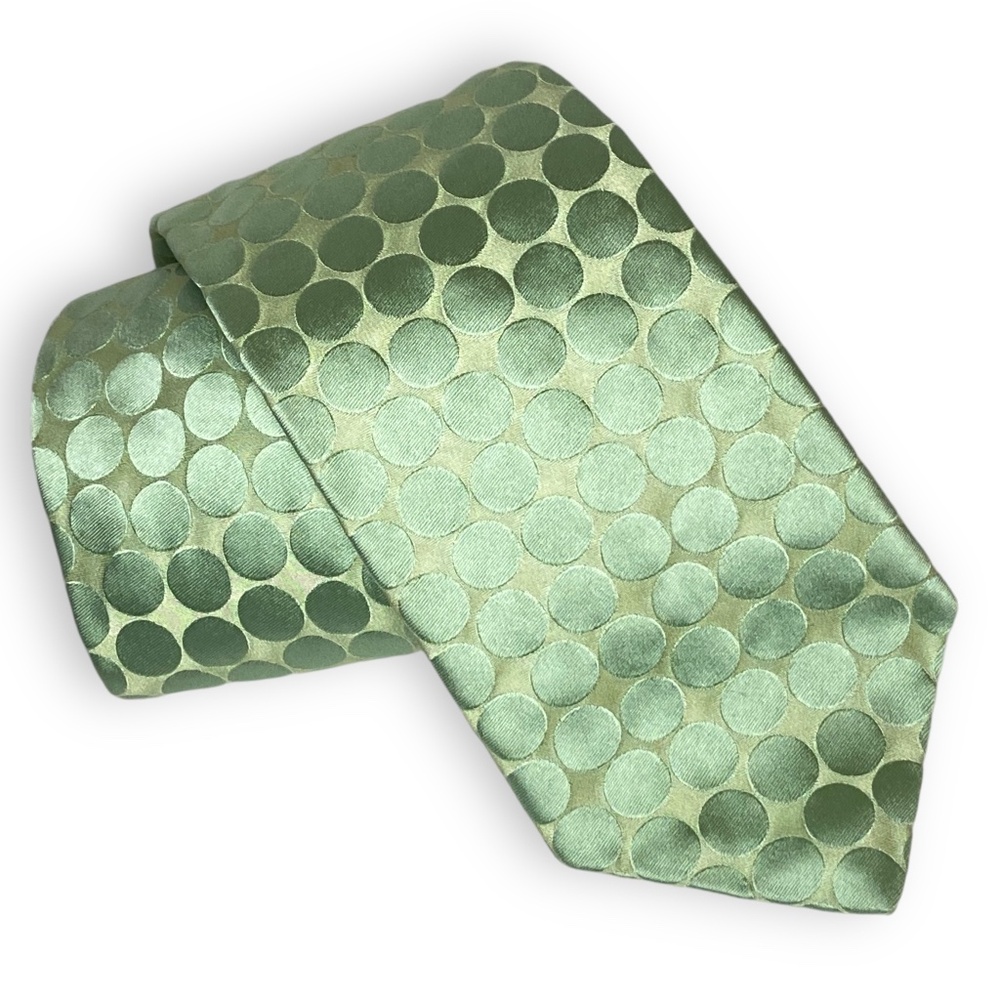 Vintage Sage Spring Green Silk Necktie Dots Retro Tie Men Formal Wedding